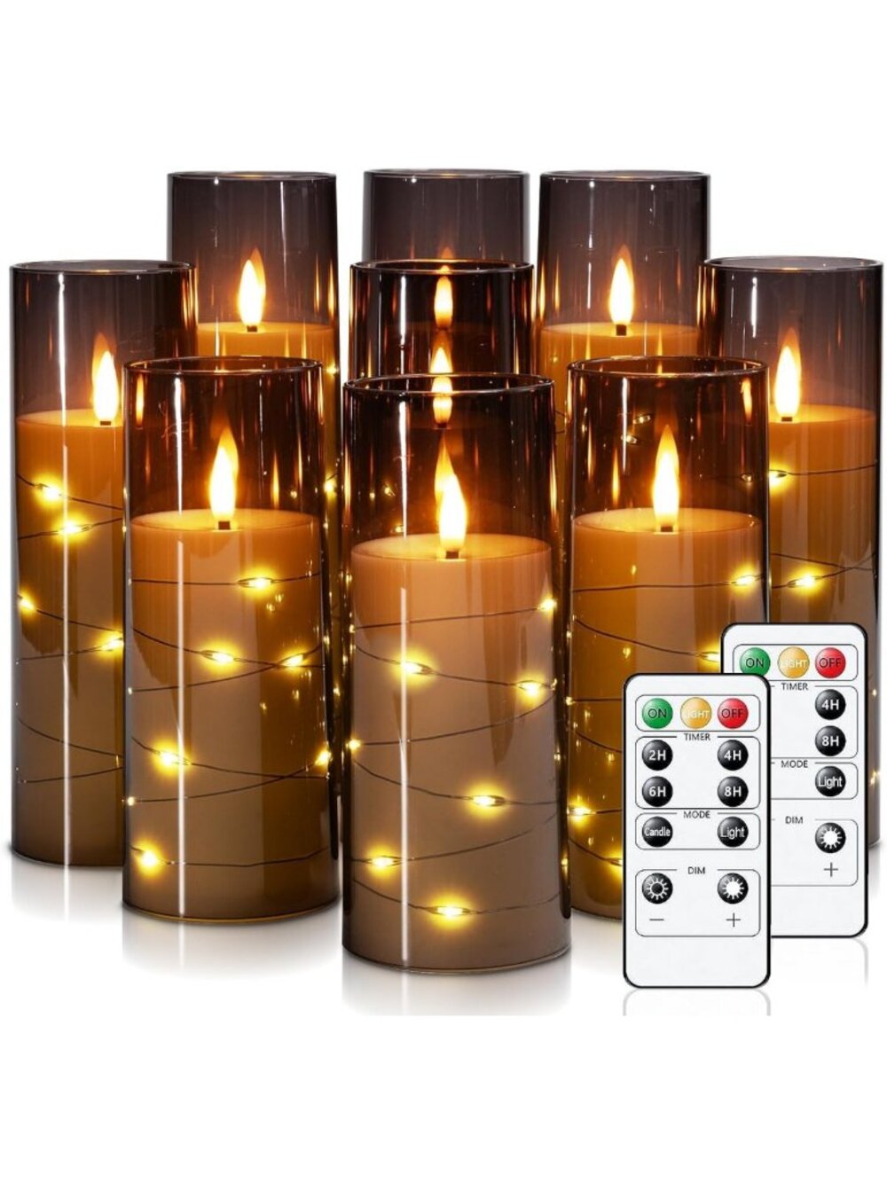 9 Pcs Flameless Battery Operated Pillar Candles with Remote & Timer - Cozy Decor
